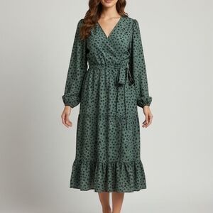 BloomChic Green Polka Dot Wrap Maxi Dress